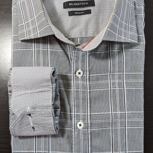 BUGATCHI Men's Button Up Flip Cuffs Plaid Shirt